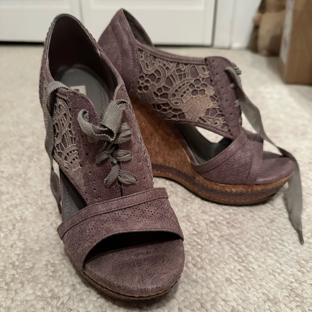 Gray suede wedges